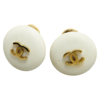 Chanel Coco Mark Earrings White Gold Plated Resin