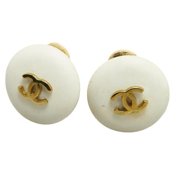 Chanel Coco Mark Earrings White Gold Plated Resin