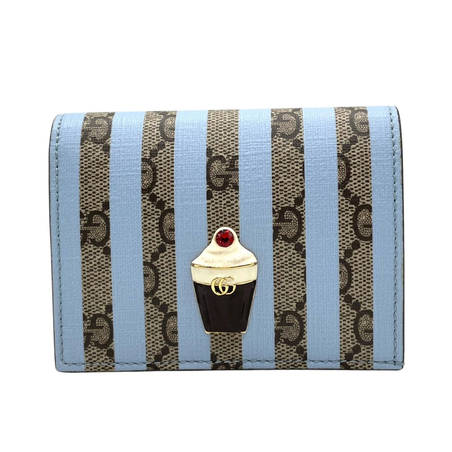Gucci Gg Supreme Ice Cream Bifold Compact Wallet In Beige And Light Blue Leather