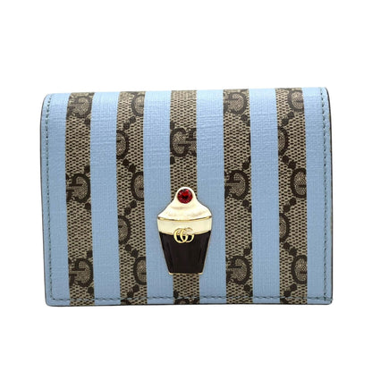 Gucci Gg Supreme Ice Cream Bifold Compact Wallet In Beige And Light Blue Leather