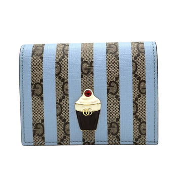 Gucci Gg Supreme Ice Cream Bifold Compact Wallet In Beige And Light Blue Leather