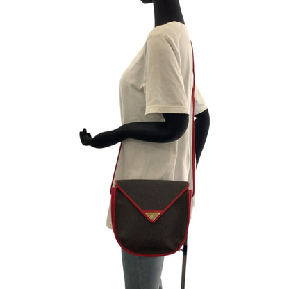 Yves Saint Laurent Vintage Ysl Logo Red Purple Gold Hardware Leather Canvas Shoulder Bag Crossbody