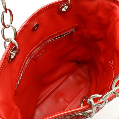 Christian Dior Intrecciato Lady Tote Bag Shoulder Leather Red