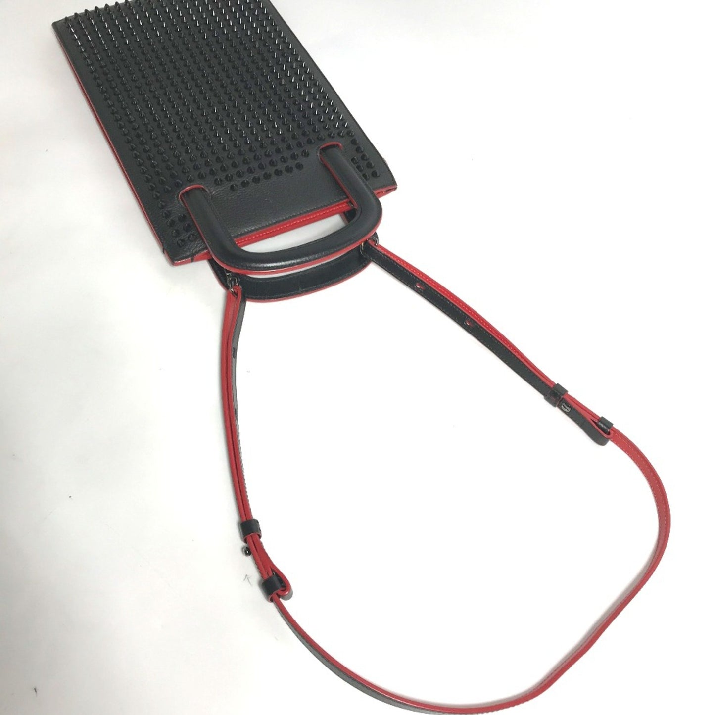 Christian Louboutin Spike Studs Clutch Bag Hand Bag Crossbody Pochette Shoulder Bag Black Red