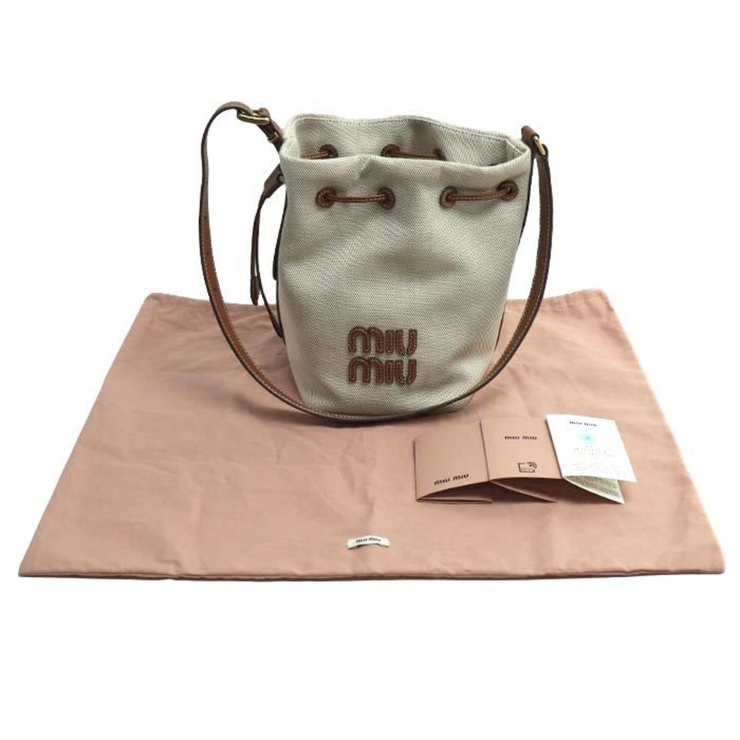 Miumiu Miu Bucket Bag Shoulder Beige/Brown 5Be090
