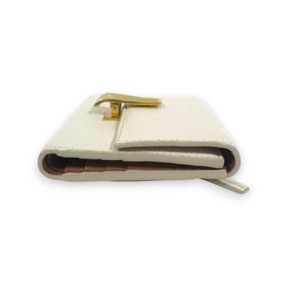 Bottega Veneta Palmellato Leather Tri-Fold Wallet Compact Ivory X Gold Hardware
