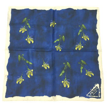 Prada Floral Scarf Muffler 1Ff004 Silk Blue