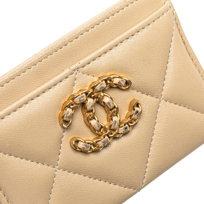 Chanel Coco Mark Matelasse Business Card Case/Card Case/Pass Case Beige Lambskin