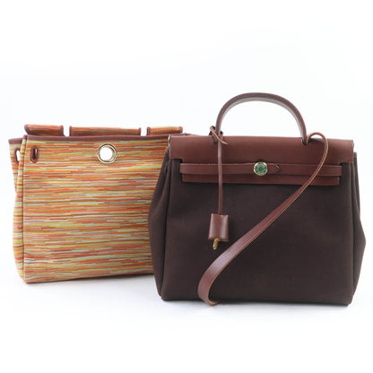 Hermes Airbag Pm Toile Officier Vibrato Shoulder Bag With Gold Hardware