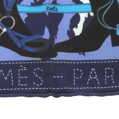 Hermes Carr 40 Monsieur Et Madame Monsieur & Madame Silk Blue Scarf Muffler 0821Hermes