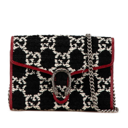Gucci Gg Dionysus Chain Shoulder Wallet 401231 Black Red Tweed Leather
