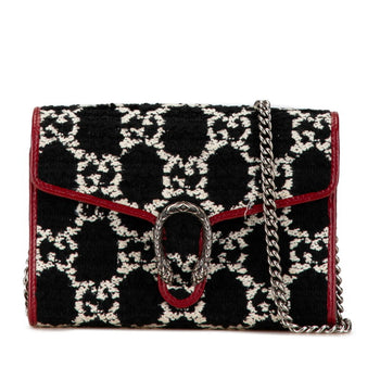 Gucci Gg Dionysus Chain Shoulder Wallet 401231 Black Red Tweed Leather