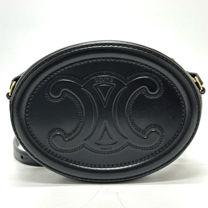 Celine Triomphe Oval Purse Cuir Crossbody Shoulder Bag In Black Leather