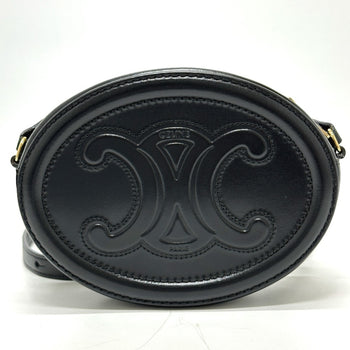 Celine Triomphe Oval Purse Cuir Crossbody Shoulder Bag In Black Leather
