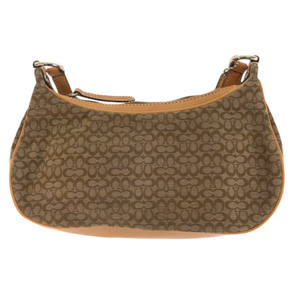 Coach Mini Signature Beige Silver Hardware Canvas Leather Shoulder Bag Pochette