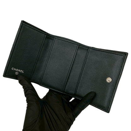 Chanel Matelasse Coco Lambskin Leather Tri-Fold Wallet In Metallic Black E2140