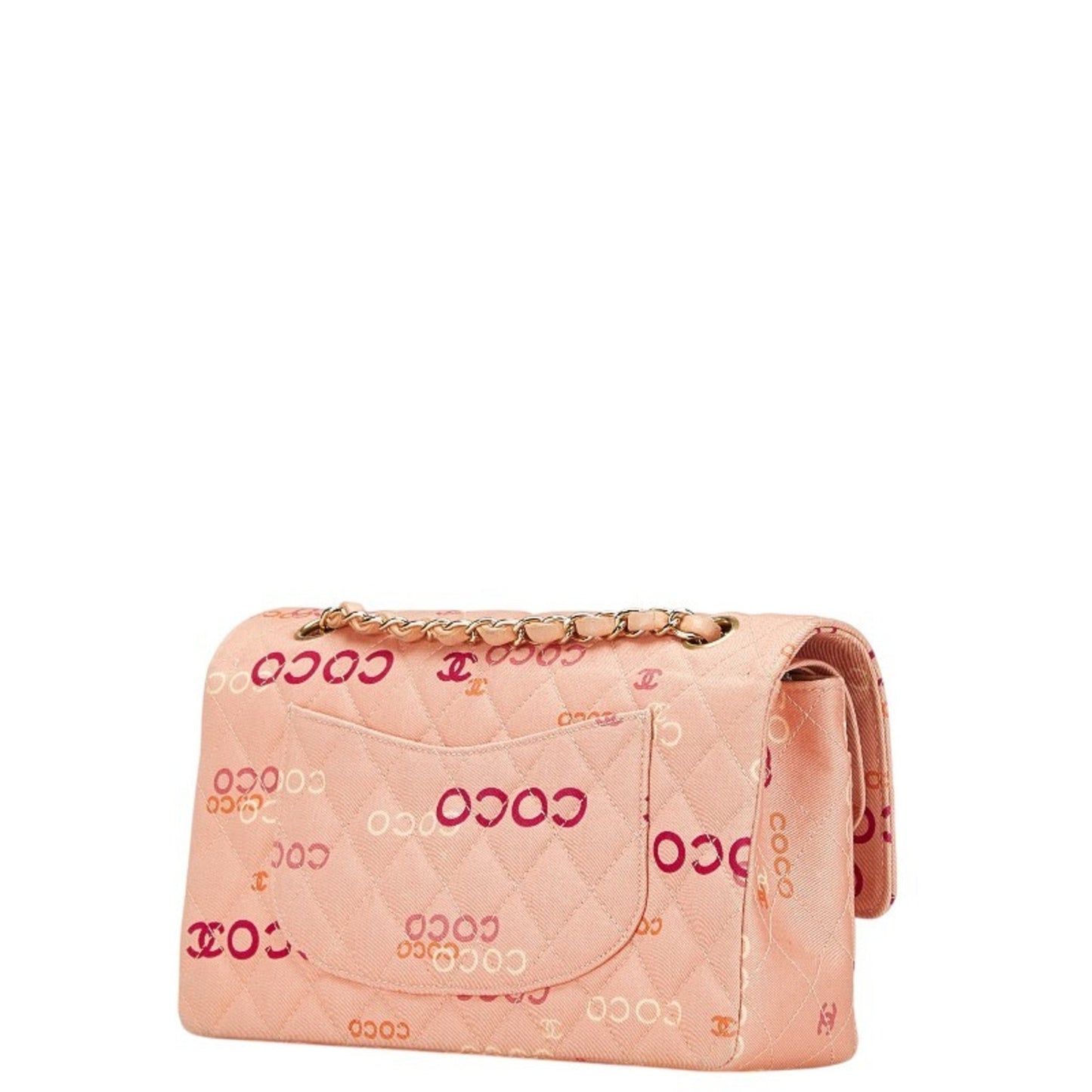 Chanel Coco Mark Coco Print Double Flap Chain Shoulder Bag Salmon Pink Multicolor Canvas