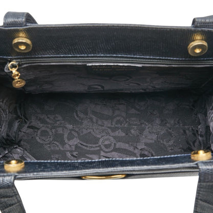 Salvatore Ferragamo Vara Embossed Tote Bag Handbag Aq21 2530 Black Leather