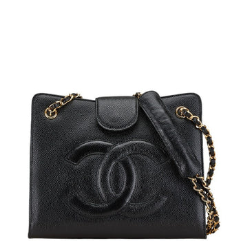 Chanel Coco Mark Chain Shoulder Bag Tote Black Caviar Skin