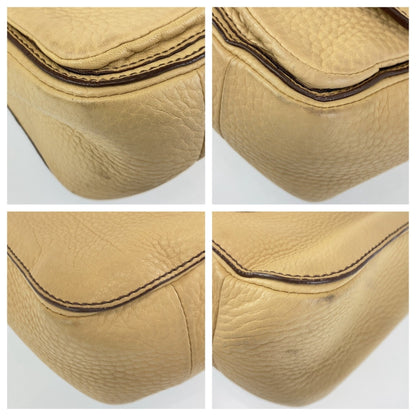 Coach Beige Brown Silver Hardware Leather Shoulder Bag