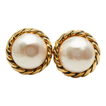 Chanel Pearl Earrings Gold Plated