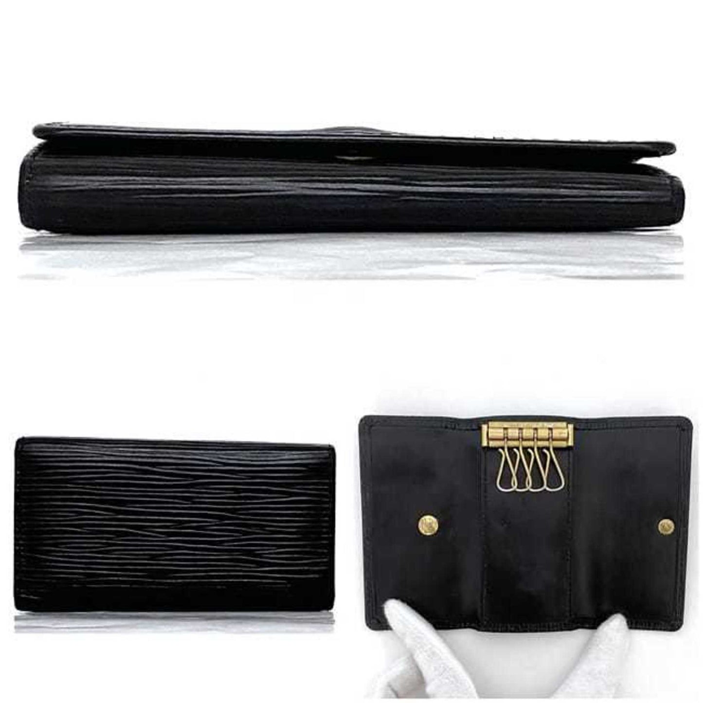 Louis Vuitton 4-Ring Key Case Multicle 4 Ec-22970 Black Noir Epi M63822 Leather Ca0012 Louis
