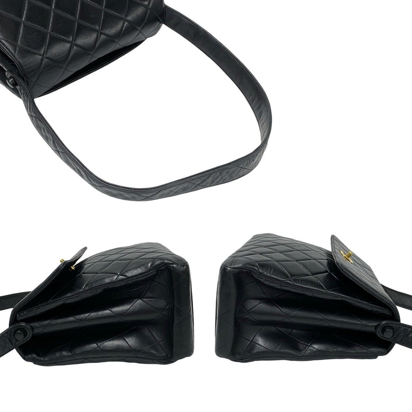 Chanel Matelasse Coco Mark Lambskin Genuine Leather One-Shoulder Bag Tote Black 37958