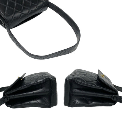 Chanel Matelasse Coco Mark Lambskin Genuine Leather One-Shoulder Bag Tote Black 37958