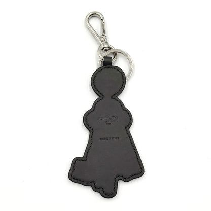 Fendi Key Motif Charm Keychain Black White Leather Bag Ring