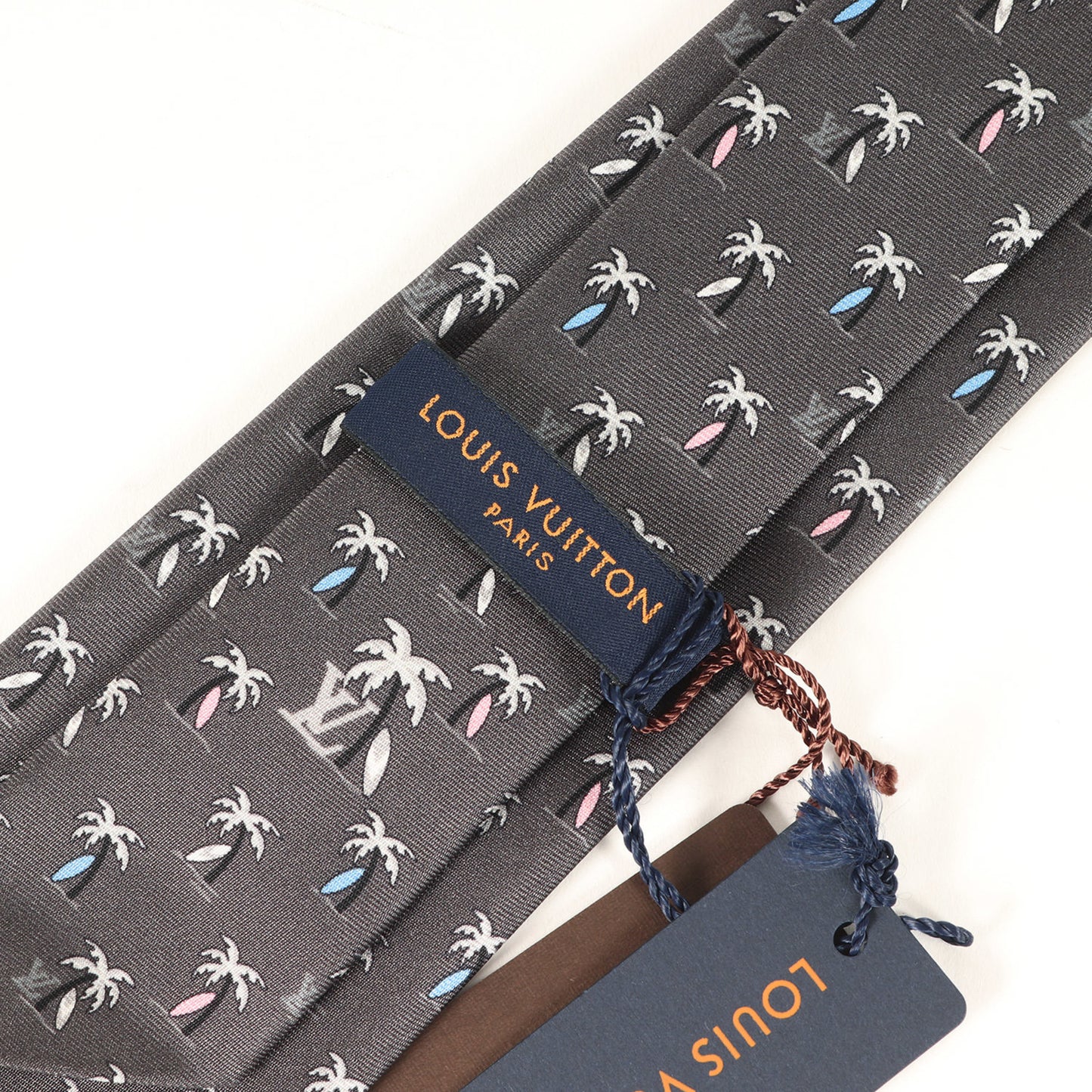 Louis Vuitton Palm Tree Monogram Silk Cravate Tie M71735 Charcoal Gray