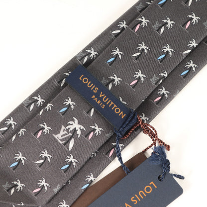 Louis Vuitton Palm Tree Monogram Silk Cravate Tie M71735 Charcoal Gray