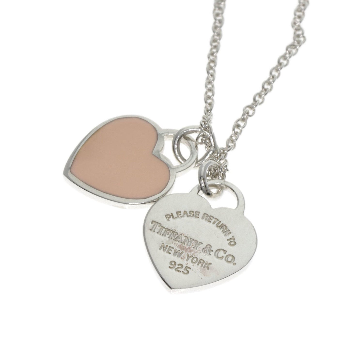 Tiffany & Co. Double Heart Pink Enamel Necklace In Silver