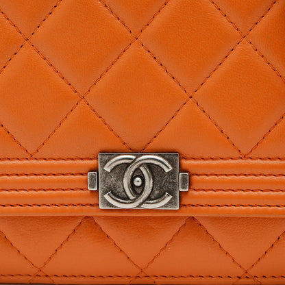 Chanel Boy Chain Wallet Long Lambskin Orange