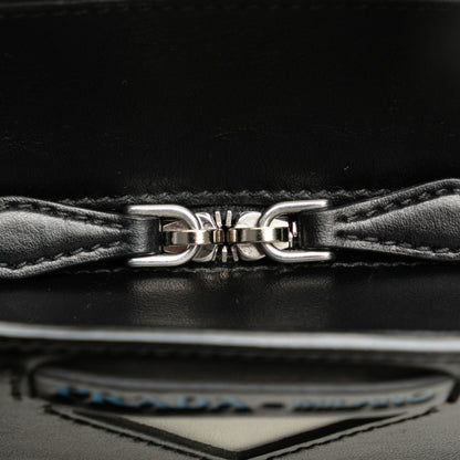 Prada Ouverture Handbag Shoulder Bag 1Be015 White Black Leather