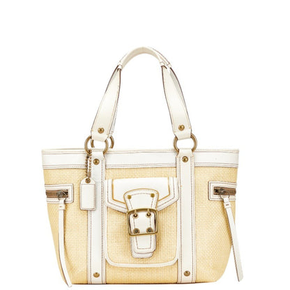 Coach Basket Bag Tote M05K-113 Beige White Straw Leather
