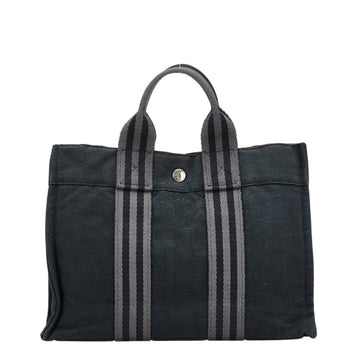 Hermes Foul Tote Pm Handbag Bag Black/Gray Canvas