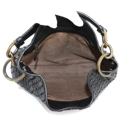 Bottega Veneta Intrecciato Loop Hobo Shoulder Bag In Black Leather