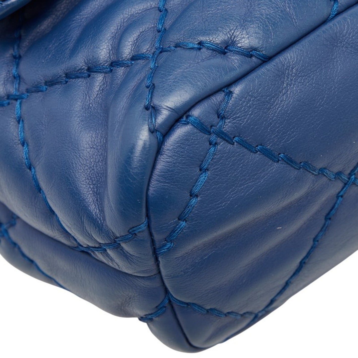 Chanel Wild Stitch Coco Mark Chain Shoulder Bag Handbag Blue Silver Hardware Lambskin