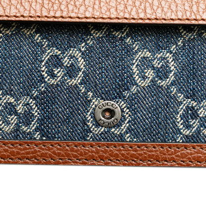 Gucci Gg Denim Dionysus Super Mini Bag Crossbody Chain Shoulder 476432 Indigo Blue Brown Leather
