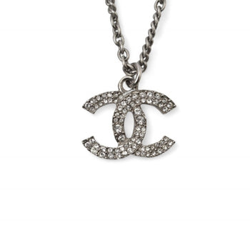 Chanel Necklace Pendant 2Way Chanel Coco Mark Cc Rhinestone Pearl Motif Silver 20A