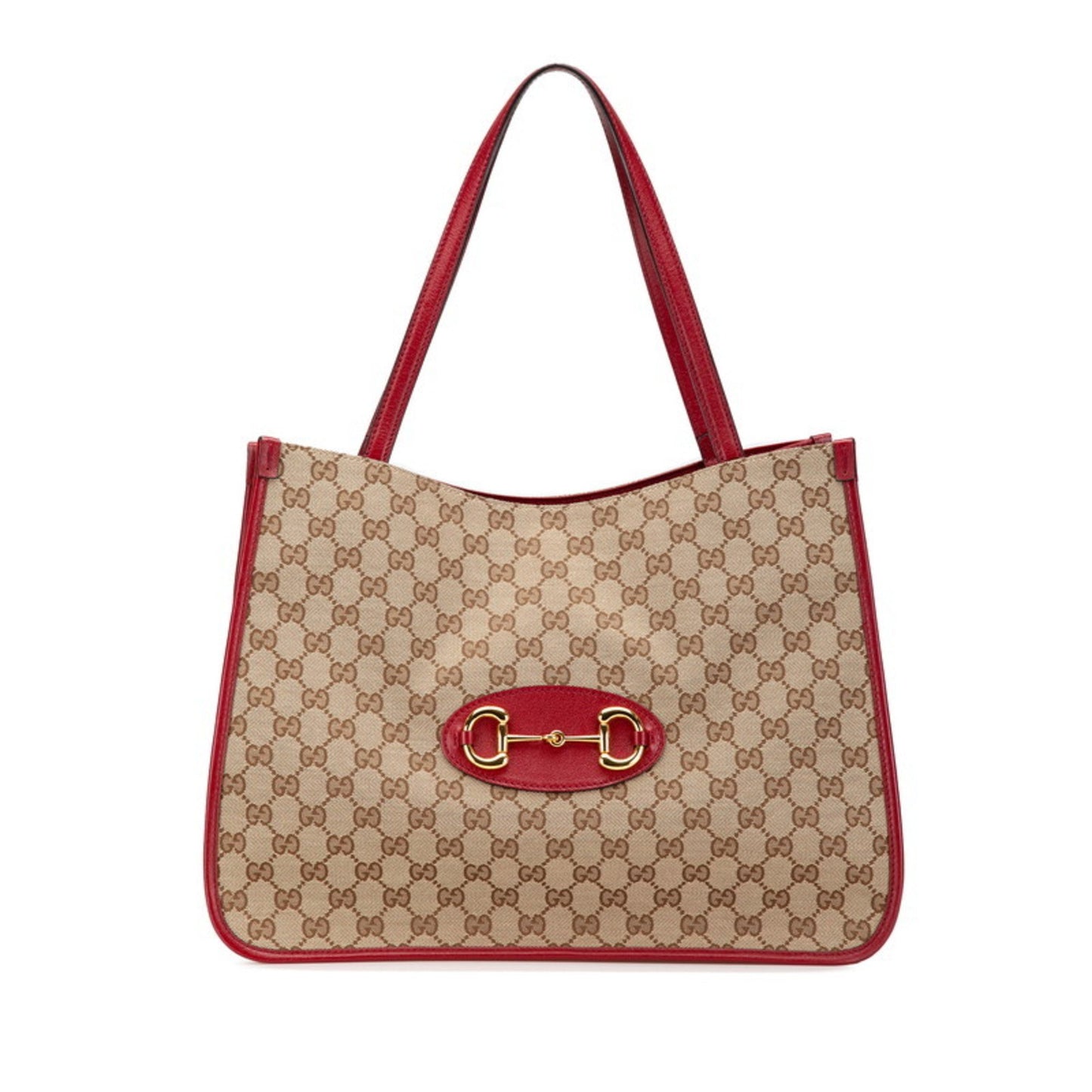 Gucci Gg Canvas Horsebit Tote Bag Shoulder 623694 Beige Red Leather
