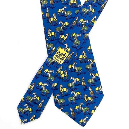Hermes Tie Blue Ec-20345 100% Silk Hermes Horse