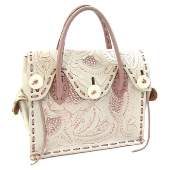 Grace Continental Handbag Carving Tribes Maestra Ivory Pink Beige Leather All Flower