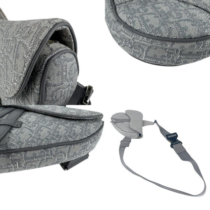 Christian Dior Shoulder Bag Saddle Canvas Gray