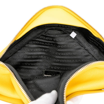 Prada Triangle Logo Plate Shoulder Bag In Yellow Saffiano Leather