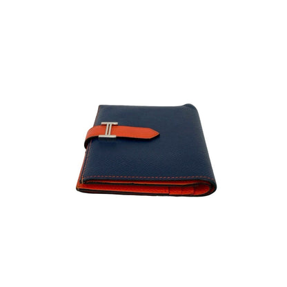 Hermes Bearn Compact Two-Tone Epsom Leather Bifold Wallet Navy