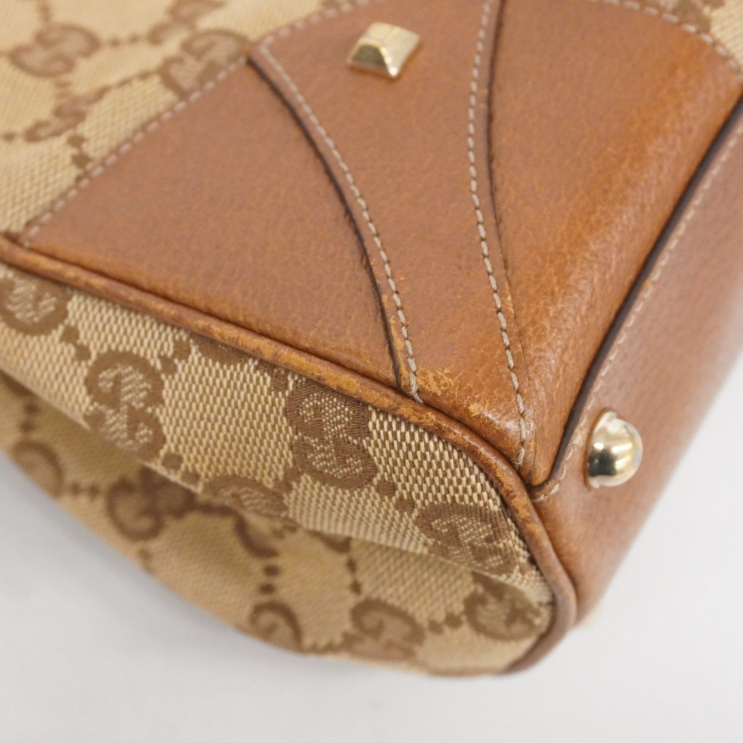 Gucci Gg Canvas New Jackie Handbag 124407 Beige Brown Champagne