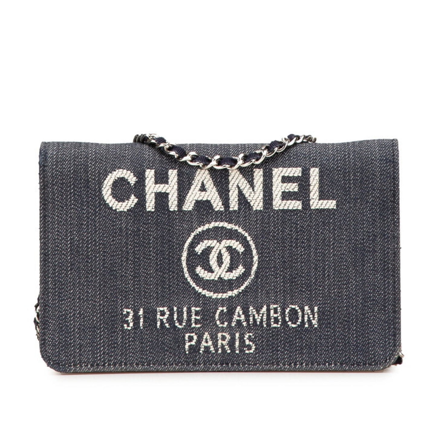 Chanel Deauville Chain Wallet A80795 Navy White Denim Leather
