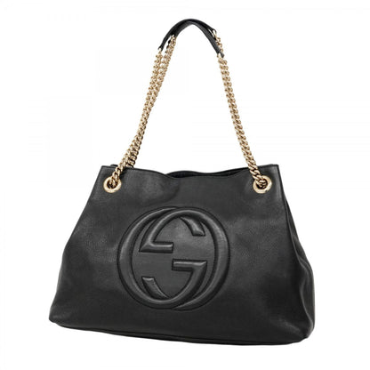 Gucci Soho Shoulder Bag 308982 Leather Black Champagne