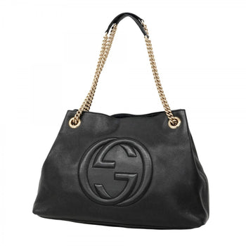 Gucci Soho Shoulder Bag 308982 Leather Black Champagne
